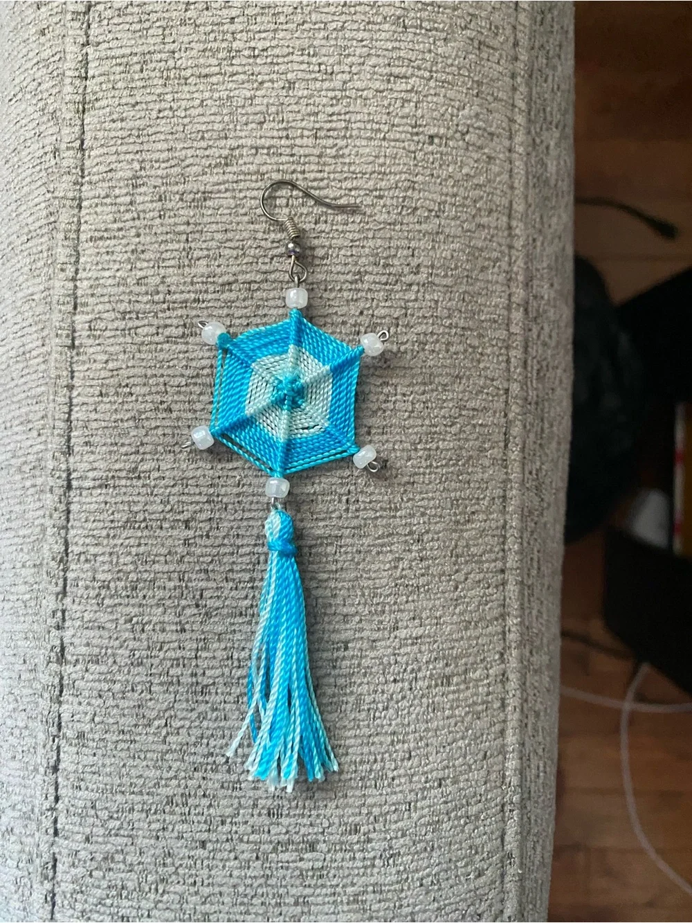 Handmade Blue Tassel Hexagon Drop Earrings - Women Jewelry